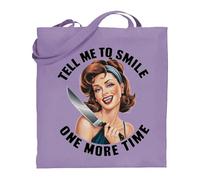 Printshirts Funny Tote Bag - Retro Pin Up Tell Me to Smile One More Time Dark Humor Sarcasm Design, Reusable Shopping Bag for Women, Gift for Friends & Work (Lavender)