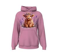 Printshirts Highland Cow Hoodie - Cute Scottish Cow Hoodie for Women, Cozy Farm Animal Pullover, Oversized Country Style Hoodie (UK, Alpha, S, Regular, Regular, Candyfloss Pink)