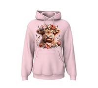 Printshirts Highland Cow Hoodie - Warm Cow Hoodie for Her, Scottish Animal Print, Relaxed Fit Country Pullover (UK, Alpha, M, Regular, Regular, Baby Pink)