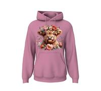 Printshirts Highland Cow Hoodie - Warm Cow Hoodie for Her, Scottish Animal Print, Relaxed Fit Country Pullover (UK, Alpha, M, Regular, Regular, Candyfloss Pink)