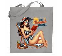 Printshirts Hot Bookish Summer Tote Bag - Retro Pin Up Girl Reading Book Graphic, Reusable Literary Shopping Bag, Funny Vintage Style Book Lover Gift for Women (Silver)