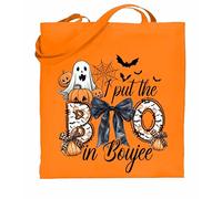 Printshirts I Put the Boo in Boujee Halloween Tote - Cute Ghost, Pumpkin & Bow Design, Reusable Trick or Treat Bag for Stylish Spooky Season Fun, Kids or Adults (Orange)