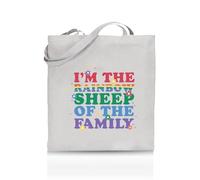 Printshirts I'm The Rainbow Sheep Of The Family Tote Bag - Funny LGBTQ+ Reusable Shopper - Pride Flag Design - Eco Cotton Bag for Gifts, Festivals, Protests & Everyday Use (White)