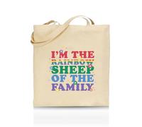 Printshirts I'm The Rainbow Sheep Of The Family Tote Bag - Funny LGBTQ+ Reusable Shopper - Pride Flag Design - Eco Cotton Bag for Gifts, Festivals, Protests & Everyday Use (Natural)