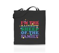 Printshirts I'm The Rainbow Sheep Of The Family Tote Bag - Funny LGBTQ+ Reusable Shopper - Pride Flag Design - Eco Cotton Bag for Gifts, Festivals, Protests & Everyday Use (Black)
