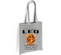 Printshirts Leo Zodiac Tote Bag - Funny Star Sign Gift with Sassy Lion Cartoon & Quote, Reusable Cotton Astrology Bag for Leo Birthdays, Shopping & Main Character Vibes (Silver)