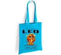 Printshirts Leo Zodiac Tote Bag - Funny Star Sign Gift with Sassy Lion Cartoon & Quote, Reusable Cotton Astrology Bag for Leo Birthdays, Shopping & Main Character Vibes (Sapphire)
