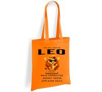 Printshirts Leo Zodiac Tote Bag - Funny Star Sign Gift with Sassy Lion Cartoon & Quote, Reusable Cotton Astrology Bag for Leo Birthdays, Shopping & Main Character Vibes (Orange)