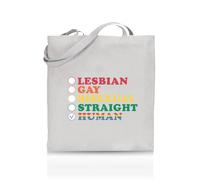 Printshirts Lesbian, Gay, Bisexual, Straight, Human Tote Bag - Funny LGBTQ+ Reusable Shopper - Pride Flag Design - Eco Cotton Bag for Gifts, Festivals, Protests & Everyday Use (White)
