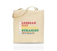 Printshirts Lesbian, Gay, Bisexual, Straight, Human Tote Bag - Funny LGBTQ+ Reusable Shopper - Pride Flag Design - Eco Cotton Bag for Gifts, Festivals, Protests & Everyday Use (Natural)