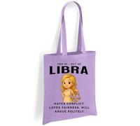 Printshirts Libra Zodiac Tote Bag - Funny Star Sign Gift with Cute Scales Cartoon & Quote, Reusable Cotton Astrology Bag for Libra Birthdays, Shopping & Chill Debates (Lavendar)