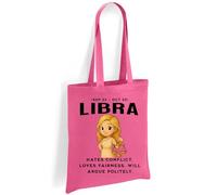 Printshirts Libra Zodiac Tote Bag - Funny Star Sign Gift with Cute Scales Cartoon & Quote, Reusable Cotton Astrology Bag for Libra Birthdays, Shopping & Chill Debates (Pink)