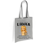 Printshirts Libra Zodiac Tote Bag - Funny Star Sign Gift with Cute Scales Cartoon & Quote, Reusable Cotton Astrology Bag for Libra Birthdays, Shopping & Chill Debates (Silver)