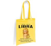 Printshirts Libra Zodiac Tote Bag - Funny Star Sign Gift with Cute Scales Cartoon & Quote, Reusable Cotton Astrology Bag for Libra Birthdays, Shopping & Chill Debates (Yellow)