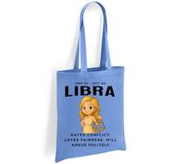 Printshirts Libra Zodiac Tote Bag - Funny Star Sign Gift with Cute Scales Cartoon & Quote, Reusable Cotton Astrology Bag for Libra Birthdays, Shopping & Chill Debates (Blue)