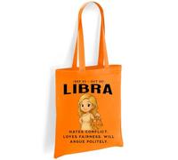 Printshirts Libra Zodiac Tote Bag - Funny Star Sign Gift with Cute Scales Cartoon & Quote, Reusable Cotton Astrology Bag for Libra Birthdays, Shopping & Chill Debates (Orange)