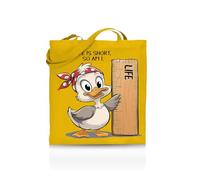 Printshirts Life Is Short So Am I Tote Bag - Funny Tote for Short People - 10 Colour Options - Reusable Eco Canvas Shopper, Humorous Gift for Women, Teens & Friends. (Yellow)