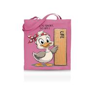 Printshirts Life Is Short So Am I Tote Bag - Funny Tote for Short People - 10 Colour Options - Reusable Eco Canvas Shopper, Humorous Gift for Women, Teens & Friends. (Pink)