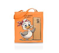 Printshirts Life Is Short So Am I Tote Bag - Funny Tote for Short People - 10 Colour Options - Reusable Eco Canvas Shopper, Humorous Gift for Women, Teens & Friends. (Orange)