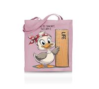 Printshirts Life Is Short So Am I Tote Bag - Funny Tote for Short People - 10 Colour Options - Reusable Eco Canvas Shopper, Humorous Gift for Women, Teens & Friends. (Light Pink)