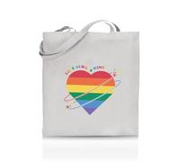Printshirts Love Always Wins Tote Bag - Funny LGBTQ+ Reusable Shopper - Pride Flag Design - Eco Cotton Bag for Gifts, Festivals, Protests & Everyday Use (White)