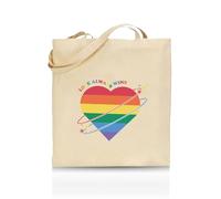 Printshirts Love Always Wins Tote Bag - Funny LGBTQ+ Reusable Shopper - Pride Flag Design - Eco Cotton Bag for Gifts, Festivals, Protests & Everyday Use (Natural)