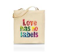 Printshirts Love Has No Labels Tote Bag - Funny LGBTQ+ Reusable Shopper - Pride Flag Design - Eco Cotton Bag for Gifts, Festivals, Protests & Everyday Use (Natural)