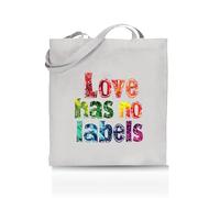 Printshirts Love Has No Labels Tote Bag - Funny LGBTQ+ Reusable Shopper - Pride Flag Design - Eco Cotton Bag for Gifts, Festivals, Protests & Everyday Use (White)