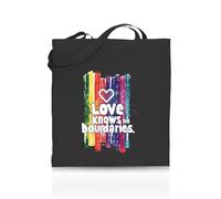 Printshirts Love Knows No Boundaries Tote Bag - Funny LGBTQ+ Reusable Shopper - Pride Flag Design - Eco Cotton Bag for Gifts, Festivals, Protests & Everyday Use (Black)