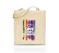 Printshirts Love Knows No Boundaries Tote Bag - Funny LGBTQ+ Reusable Shopper - Pride Flag Design - Eco Cotton Bag for Gifts, Festivals, Protests & Everyday Use (Natural)
