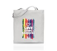 Printshirts Love Knows No Boundaries Tote Bag - Funny LGBTQ+ Reusable Shopper - Pride Flag Design - Eco Cotton Bag for Gifts, Festivals, Protests & Everyday Use (White)