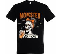 Printshirts Momster T-shirt for Halloween - Funny Skeleton Mum Costume with Iced Coffee, Spooky Season Outfit for Tired Mums, Cute & Creepy Parent Gift Idea (UK, Alpha, 3XL, Regular, Regular, Black)