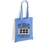 Printshirts My Brain Has Too Many Tabs Open ADHD Tote Bag - Funny ADHD Quote Canvas Shopper, Mental Health Awareness Reusable Eco Friendly Shopping Shoulder Bag (Sky Blue)