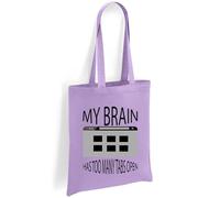 Printshirts My Brain Has Too Many Tabs Open ADHD Tote Bag - Funny ADHD Quote Canvas Shopper, Mental Health Awareness Reusable Eco Friendly Shopping Shoulder Bag (Lavender)