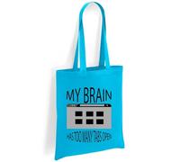 Printshirts My Brain Has Too Many Tabs Open ADHD Tote Bag - Funny ADHD Quote Canvas Shopper, Mental Health Awareness Reusable Eco Friendly Shopping Shoulder Bag (Sapphire)
