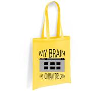 Printshirts My Brain Has Too Many Tabs Open ADHD Tote Bag - Funny ADHD Quote Canvas Shopper, Mental Health Awareness Reusable Eco Friendly Shopping Shoulder Bag (Yellow)