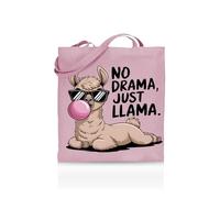 Printshirts No Drama Just Llama Tote Bag - Funny Eco Reusable Shopping Bag for Women, Girls & Llama Lovers - 10 Colour Options - Cute Animal Print Gift for School, Work or Groceries (Light Pink)