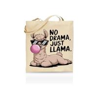 Printshirts No Drama Just Llama Tote Bag - Funny Eco Reusable Shopping Bag for Women, Girls & Llama Lovers - 10 Colour Options - Cute Animal Print Gift for School, Work or Groceries (Natural)