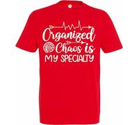 Printshirts Organized Chaos is My Specialty T-Shirt | ADHD Humour Neurodiversity Gift Idea | Positive Mental Health Clothing | Unisex Graphic (UK, Alpha, 3XL, Regular, Regular, Red)