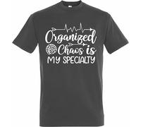 Printshirts Organized Chaos is My Specialty T-Shirt | ADHD Humour Neurodiversity Gift Idea | Positive Mental Health Clothing | Unisex Graphic (UK, Alpha, 3XL, Regular, Regular, Dark Grey)