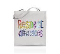 Printshirts Respect Differences Tote Bag - Funny LGBTQ+ Reusable Shopper - Pride Flag Design - Eco Cotton Bag for Gifts, Festivals, Protests & Everyday Use (White)