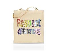 Printshirts Respect Differences Tote Bag - Funny LGBTQ+ Reusable Shopper - Pride Flag Design - Eco Cotton Bag for Gifts, Festivals, Protests & Everyday Use (Natural)