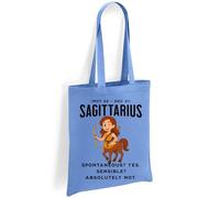 Printshirts Sagittarius Zodiac Tote Bag - Reusable Cotton Astrology Gift Bag with Centaur Design, Ideal for Star Sign Birthdays, Shopping, Travel & Everyday Use (Blue)