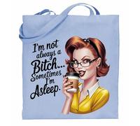 Printshirts Sarcastic Tote Bag - Retro Pin Up Girl Coffee Lover Design, Sassy Reusable Shopping Bag with Humour Quote, Vintage Style Gift for Women and Teens (Blue)