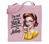 Printshirts Sarcastic Tote Bag - Retro Pin Up Girl Coffee Lover Design, Sassy Reusable Shopping Bag with Humour Quote, Vintage Style Gift for Women and Teens (Light Pink)