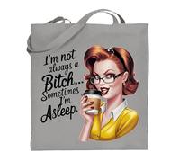 Printshirts Sarcastic Tote Bag - Retro Pin Up Girl Coffee Lover Design, Sassy Reusable Shopping Bag with Humour Quote, Vintage Style Gift for Women and Teens (Silver)