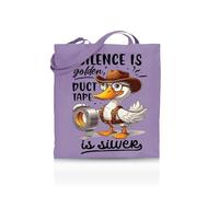 Printshirts Silence Is Golden Duct Tape Is Silver Tote Bag - Funny Tote for Women & Men - 10 Colour Options - Sarcastic Reusable Canvas Bag, Humorous Gift Idea, Bold Slogan Shopper (Lavendar)