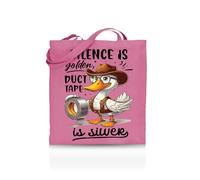 Printshirts Silence Is Golden Duct Tape Is Silver Tote Bag - Funny Tote for Women & Men - 10 Colour Options - Sarcastic Reusable Canvas Bag, Humorous Gift Idea, Bold Slogan Shopper (Pink)