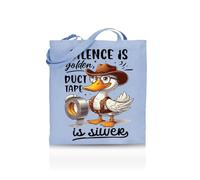 Printshirts Silence Is Golden Duct Tape Is Silver Tote Bag - Funny Tote for Women & Men - 10 Colour Options - Sarcastic Reusable Canvas Bag, Humorous Gift Idea, Bold Slogan Shopper (Blue)
