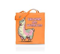Printshirts Unicorns Are Overrated Tote Bag - Funny Anti-Trend Tote for Women, Teens & Sarcasm Lovers - 10 Colour Options - Reusable Eco Canvas Shopper, Quirky Slogan Gift Bag (Orange)